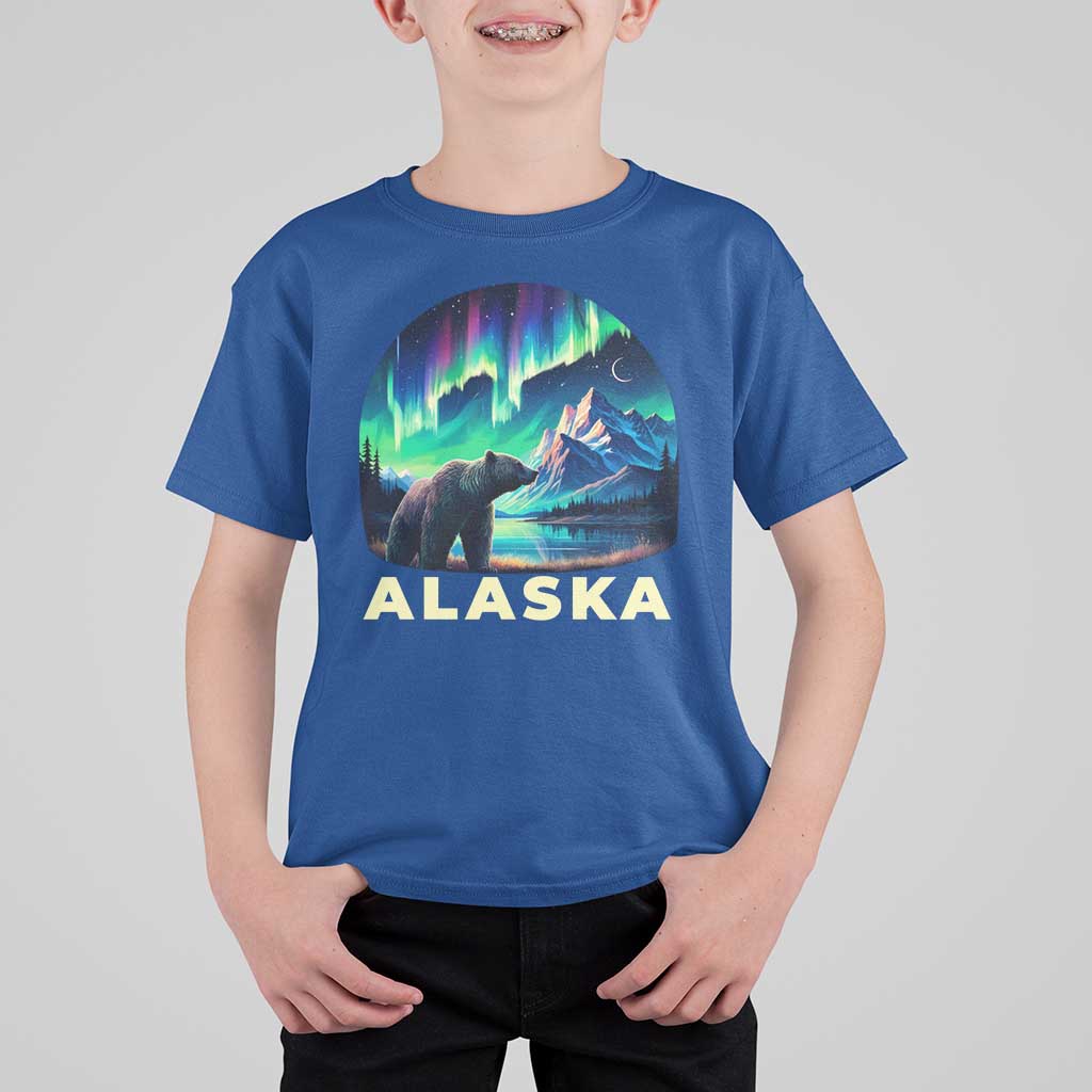 Bear Alaska T Shirt For Kid Alaskan Night Sky Northern Lights Aurora - Wonder Print Shop