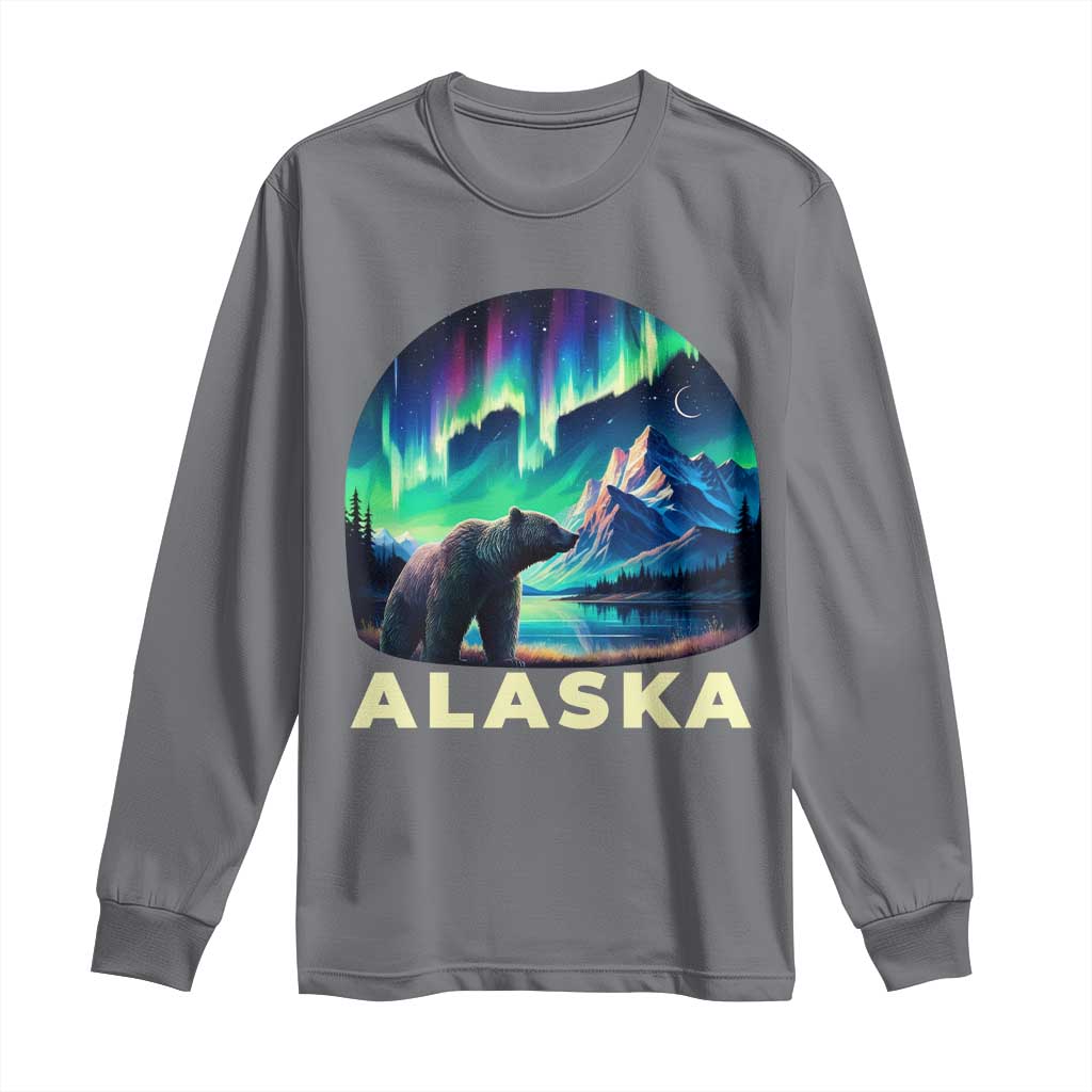 Bear Alaska Long Sleeve Shirt Alaskan Night Sky Northern Lights Aurora - Wonder Print Shop