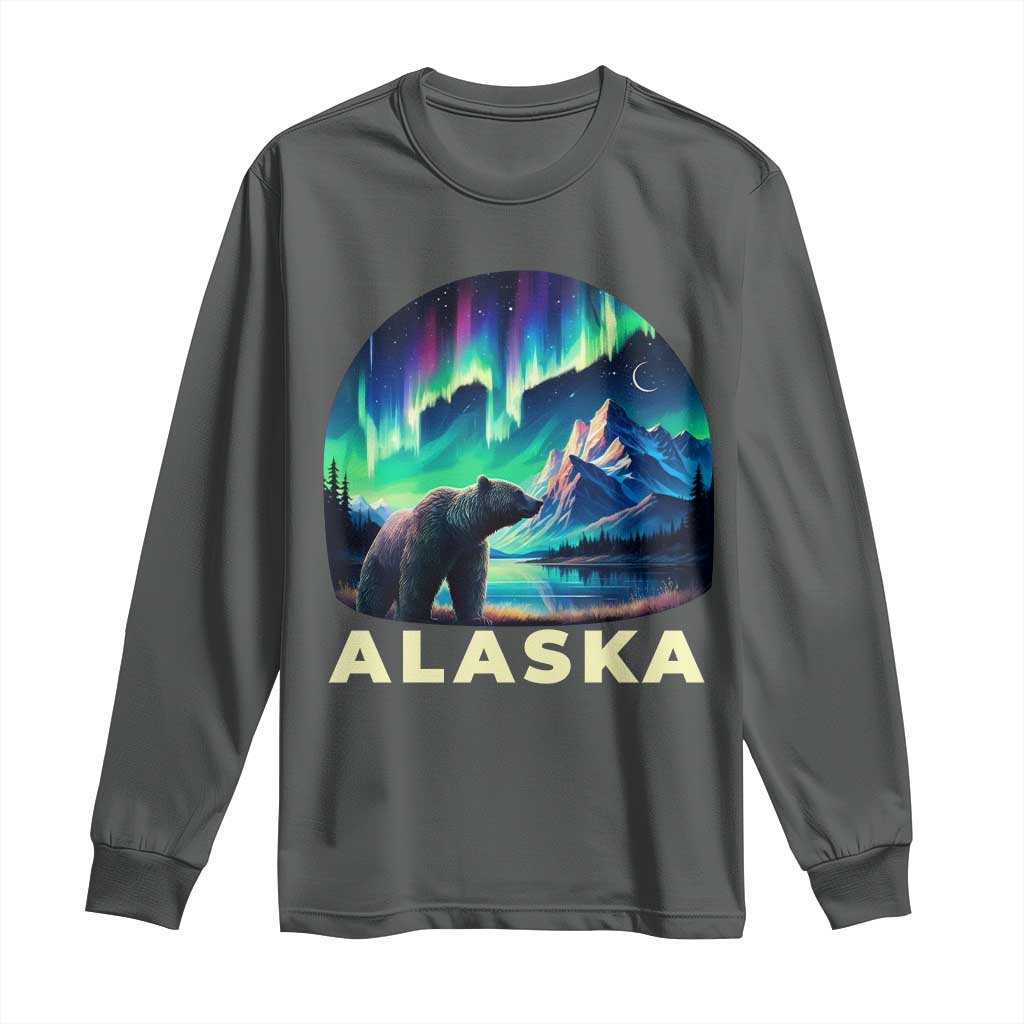 Bear Alaska Long Sleeve Shirt Alaskan Night Sky Northern Lights Aurora - Wonder Print Shop