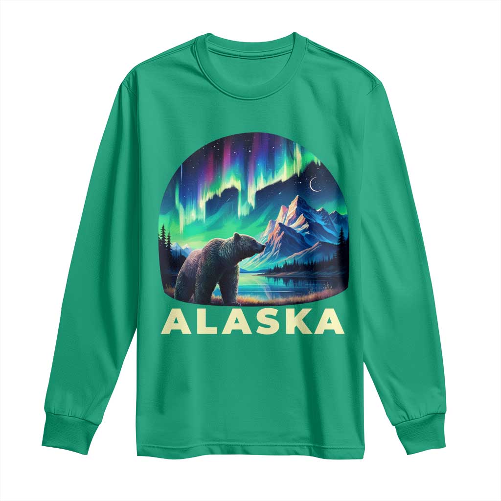Bear Alaska Long Sleeve Shirt Alaskan Night Sky Northern Lights Aurora - Wonder Print Shop