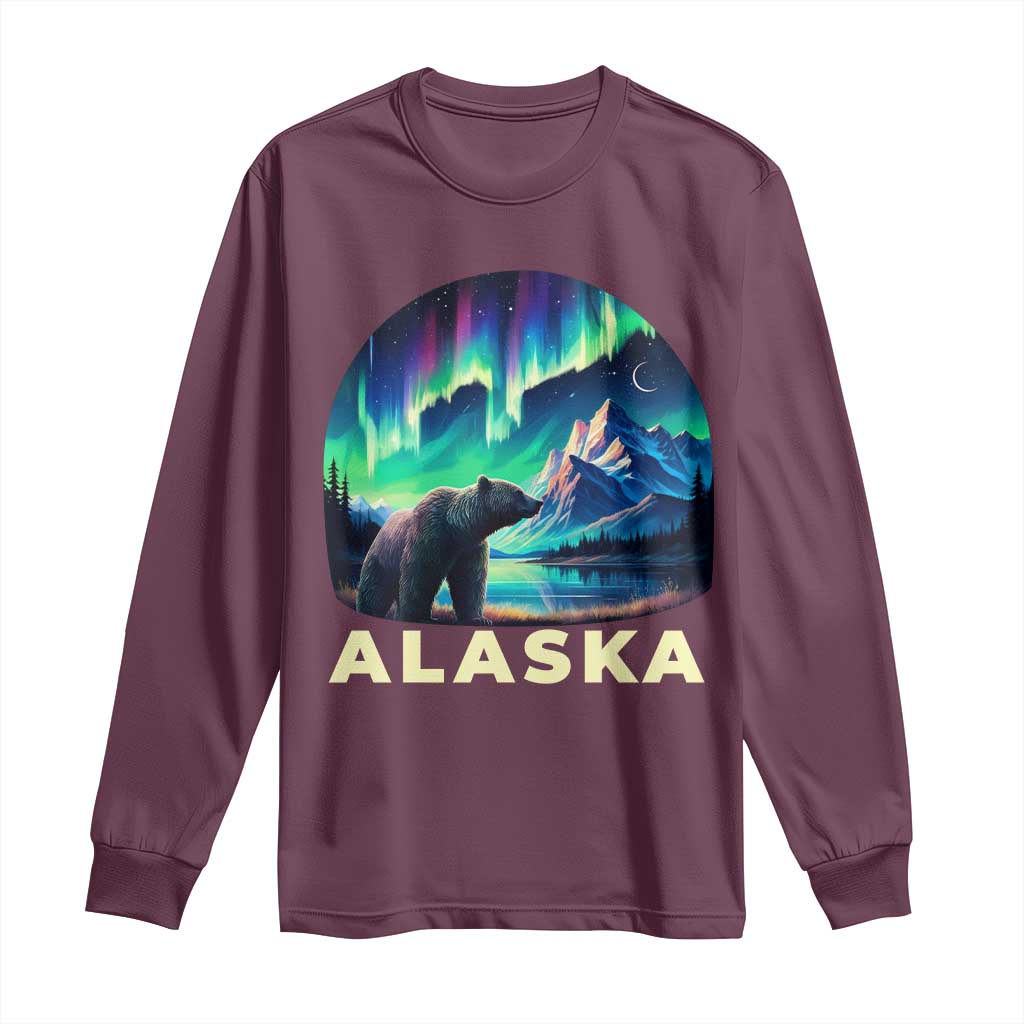 Bear Alaska Long Sleeve Shirt Alaskan Night Sky Northern Lights Aurora - Wonder Print Shop