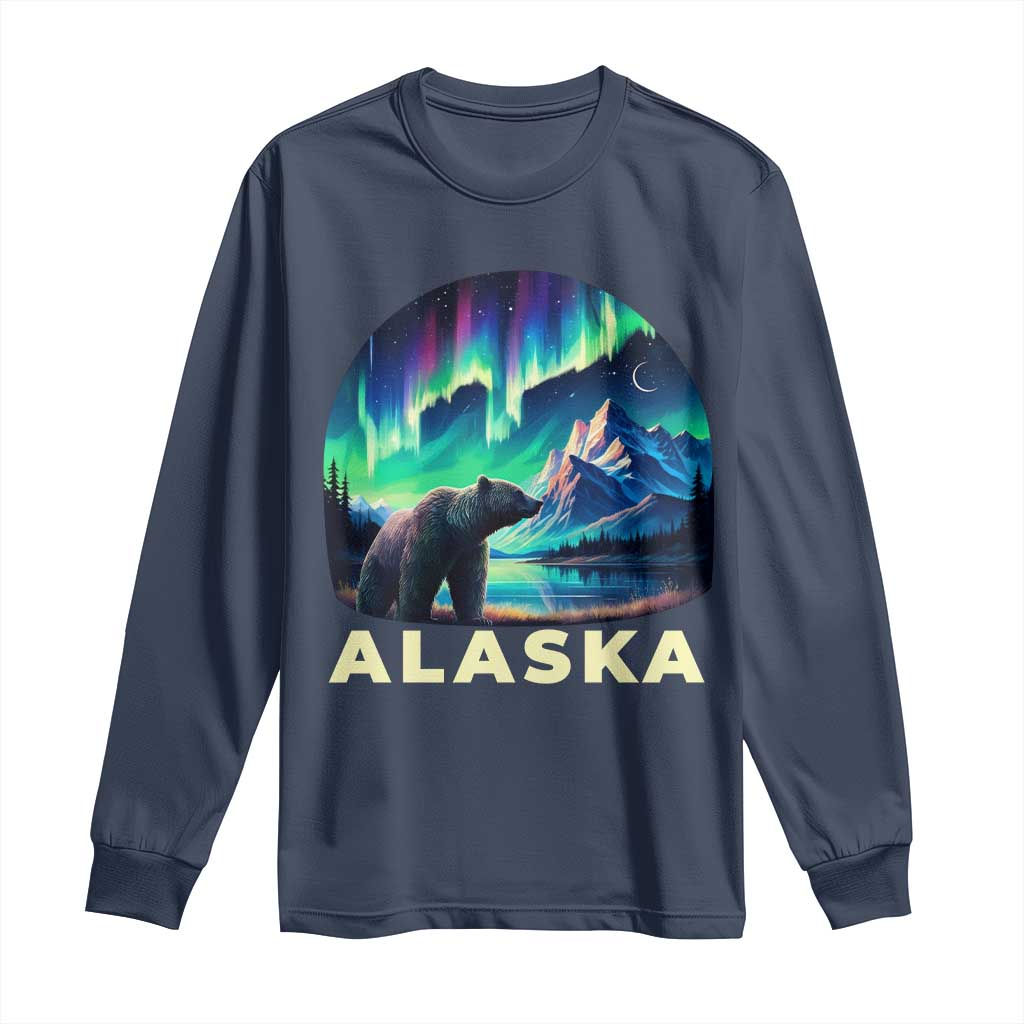 Bear Alaska Long Sleeve Shirt Alaskan Night Sky Northern Lights Aurora - Wonder Print Shop