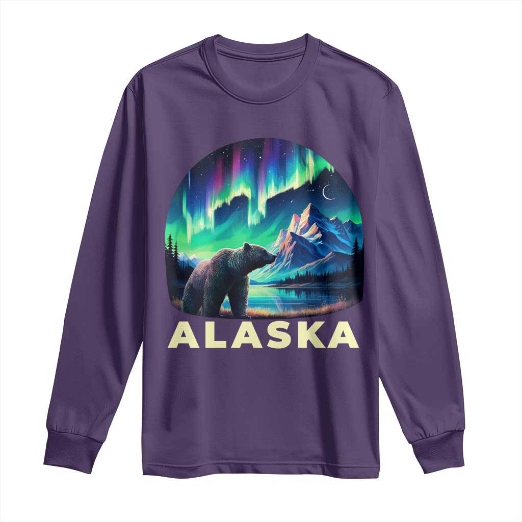 Bear Alaska Long Sleeve Shirt Alaskan Night Sky Northern Lights Aurora - Wonder Print Shop