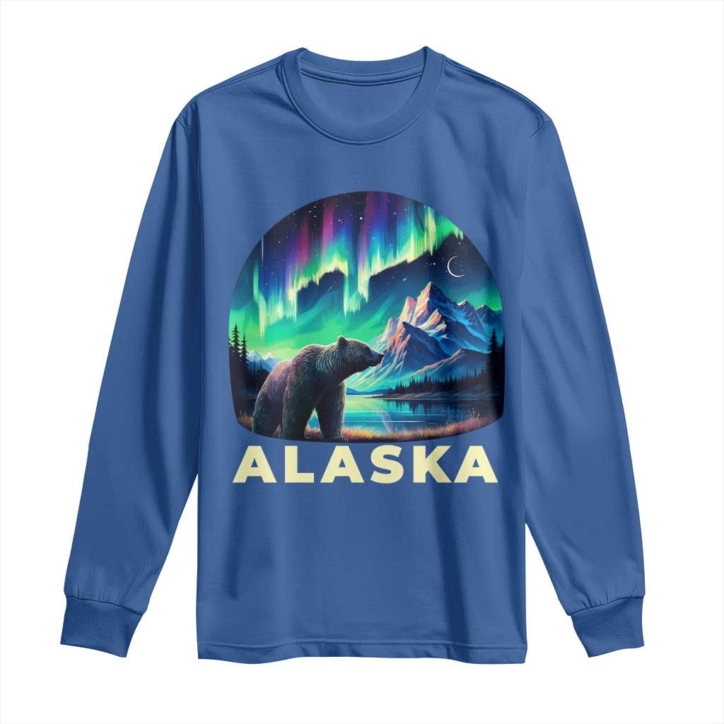 Bear Alaska Long Sleeve Shirt Alaskan Night Sky Northern Lights Aurora - Wonder Print Shop