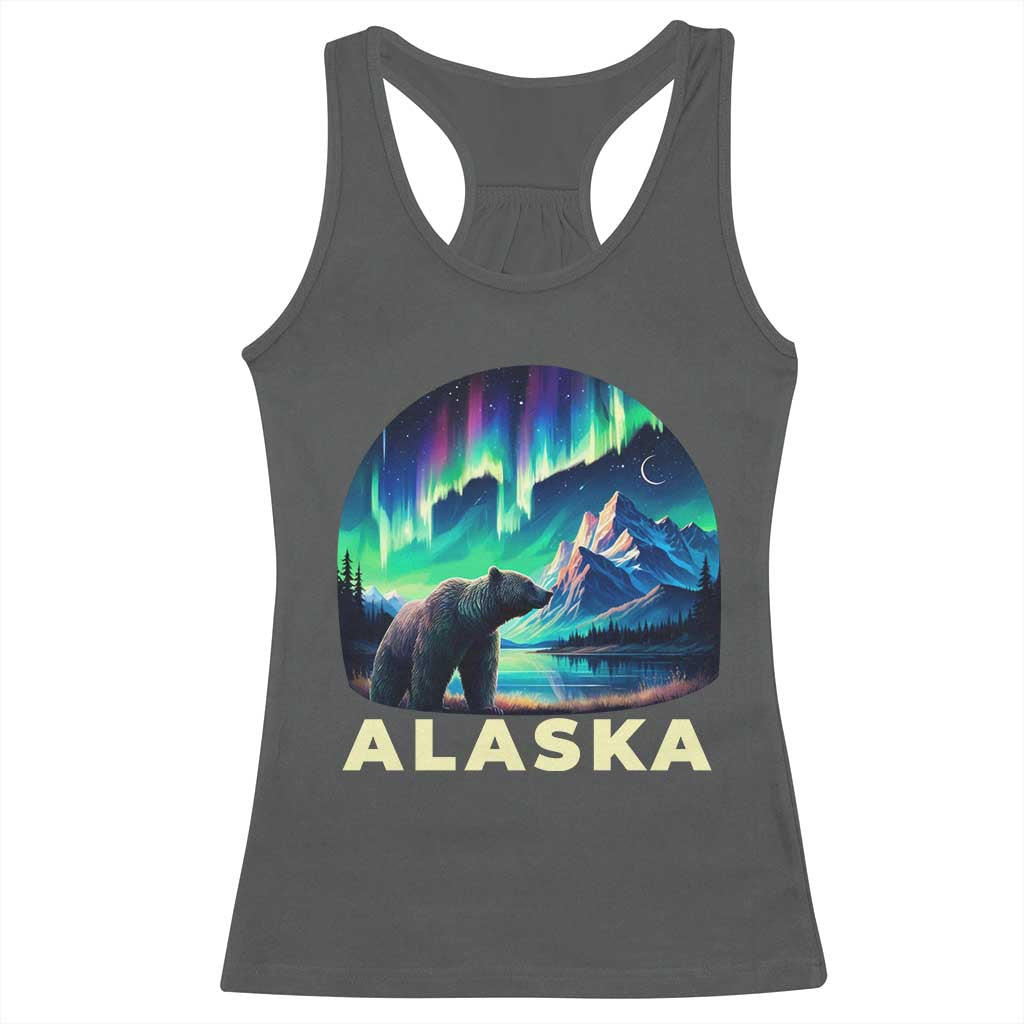 Bear Alaska Racerback Tank Top Alaskan Night Sky Northern Lights Aurora - Wonder Print Shop
