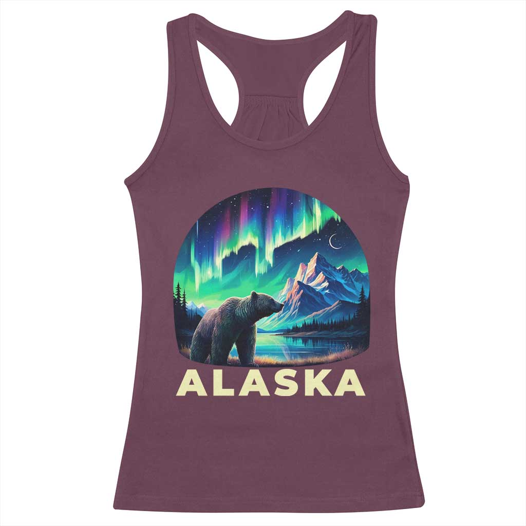 Bear Alaska Racerback Tank Top Alaskan Night Sky Northern Lights Aurora - Wonder Print Shop