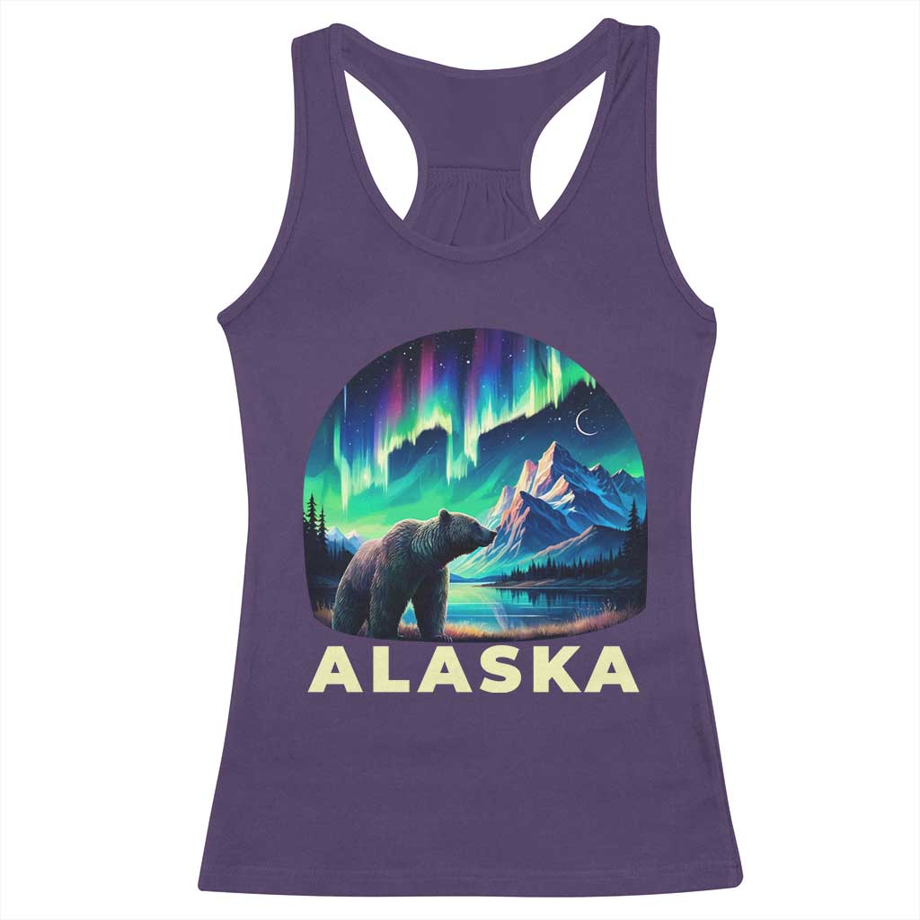 Bear Alaska Racerback Tank Top Alaskan Night Sky Northern Lights Aurora - Wonder Print Shop