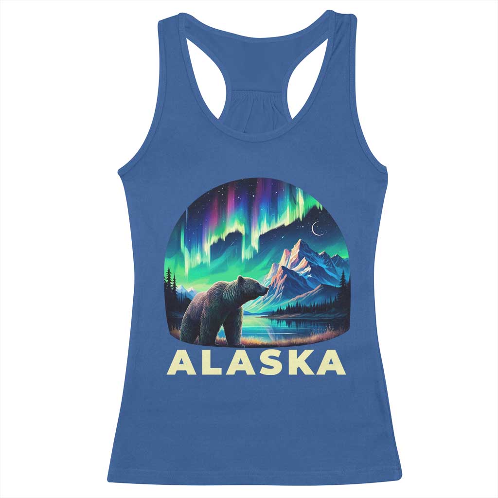 Bear Alaska Racerback Tank Top Alaskan Night Sky Northern Lights Aurora - Wonder Print Shop