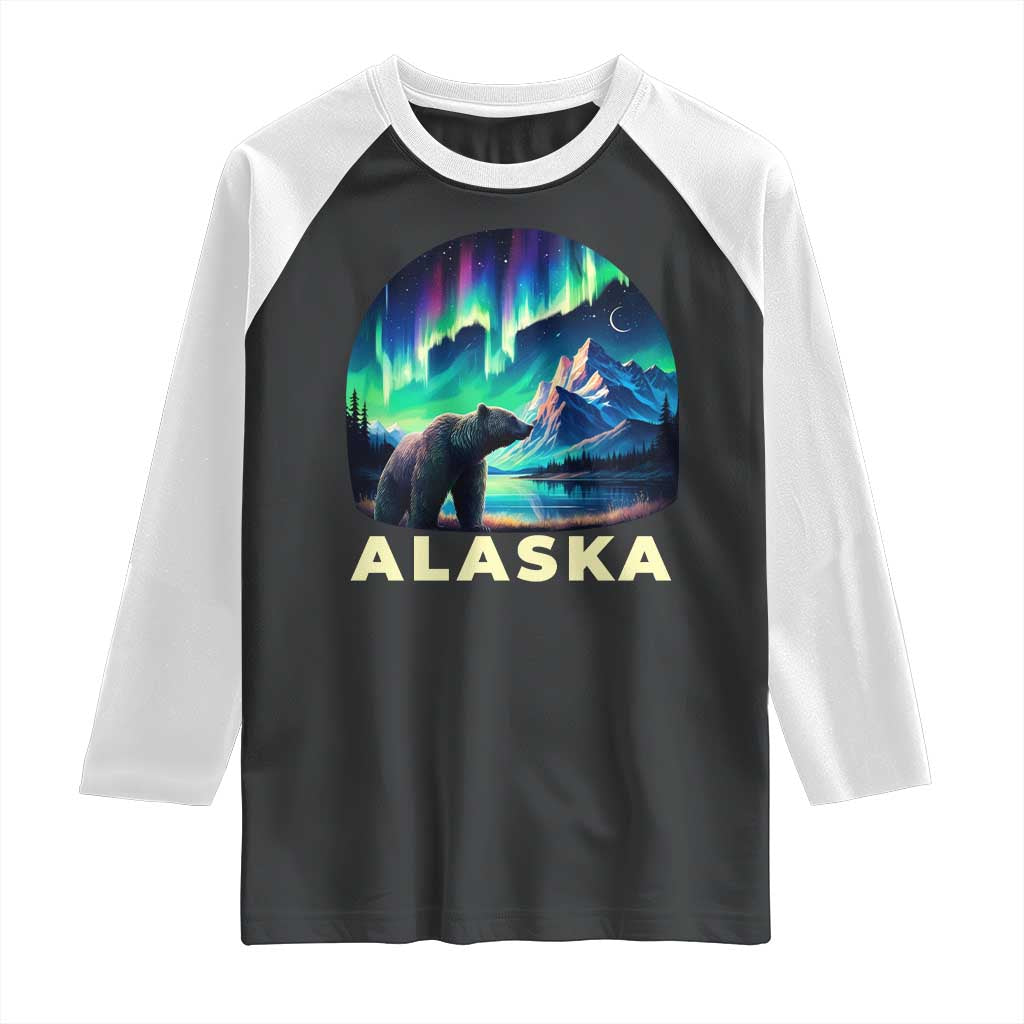 Bear Alaska Raglan Shirt Alaskan Night Sky Northern Lights Aurora - Wonder Print Shop