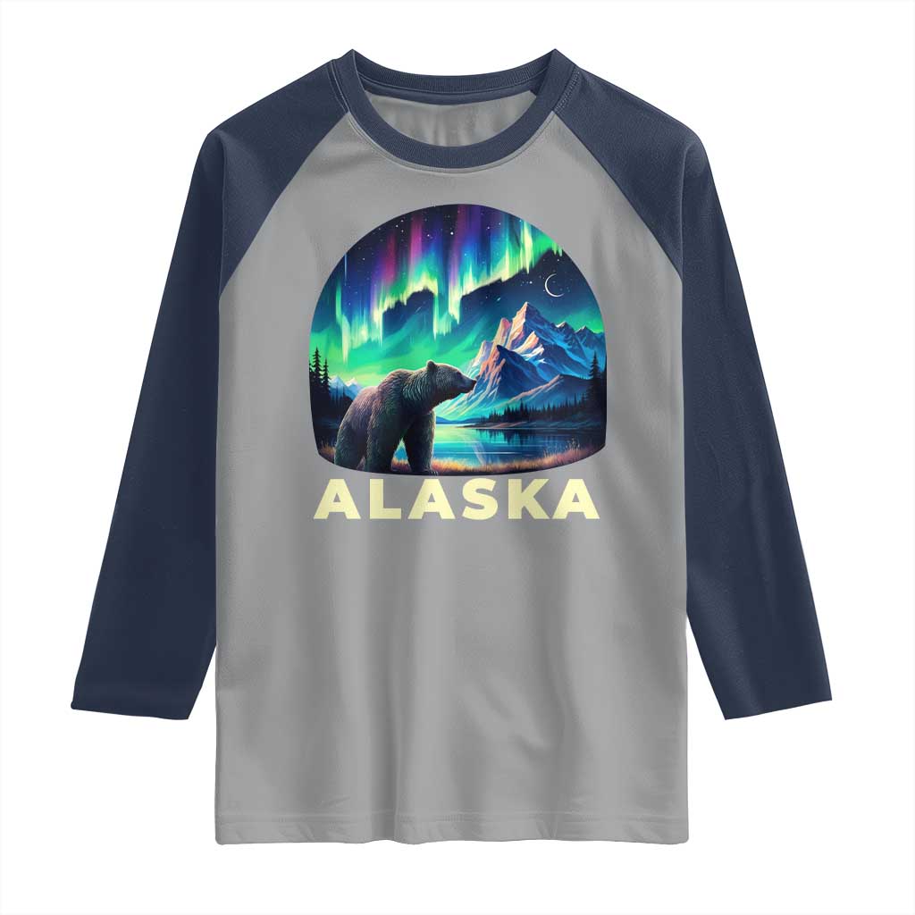 Bear Alaska Raglan Shirt Alaskan Night Sky Northern Lights Aurora - Wonder Print Shop