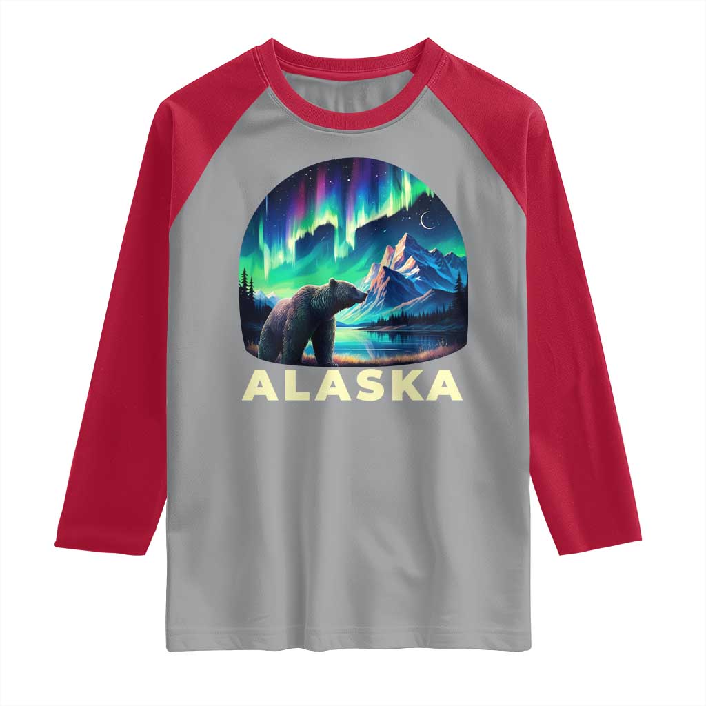 Bear Alaska Raglan Shirt Alaskan Night Sky Northern Lights Aurora - Wonder Print Shop