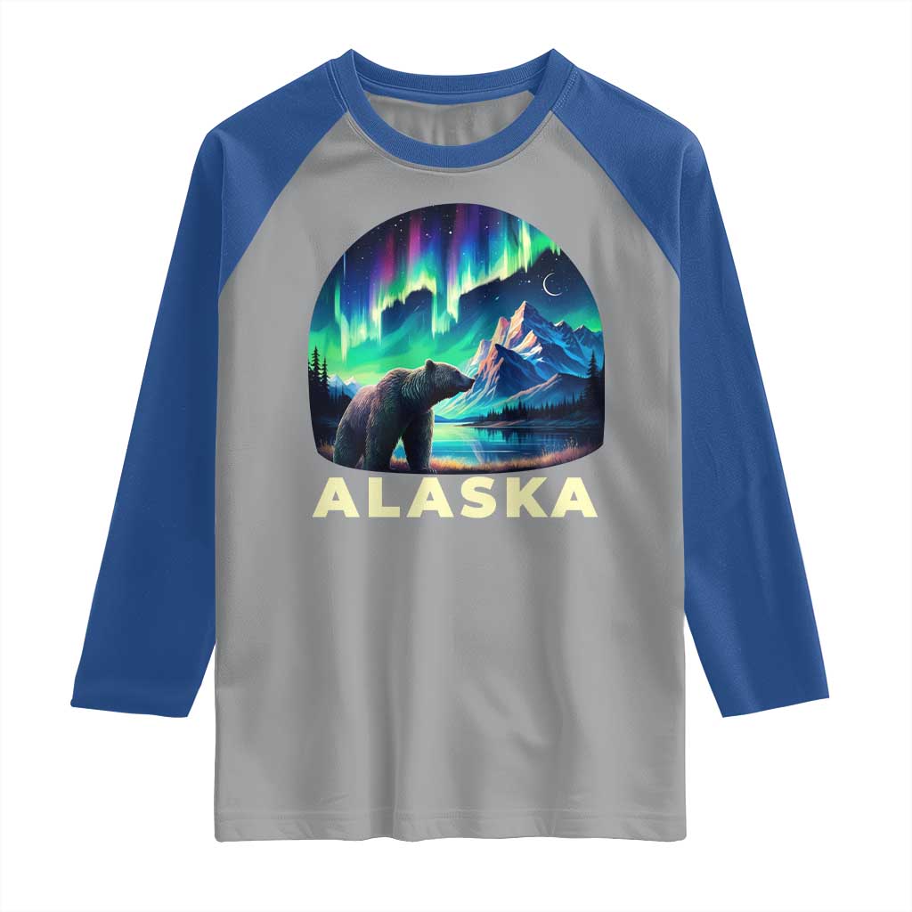 Bear Alaska Raglan Shirt Alaskan Night Sky Northern Lights Aurora - Wonder Print Shop