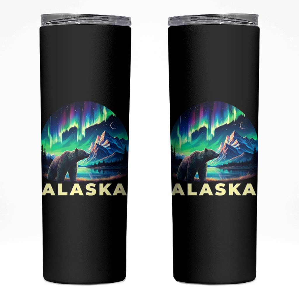 Bear Alaska Skinny Tumbler Alaskan Night Sky Northern Lights Aurora - Wonder Print Shop