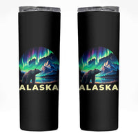 Bear Alaska Skinny Tumbler Alaskan Night Sky Northern Lights Aurora - Wonder Print Shop