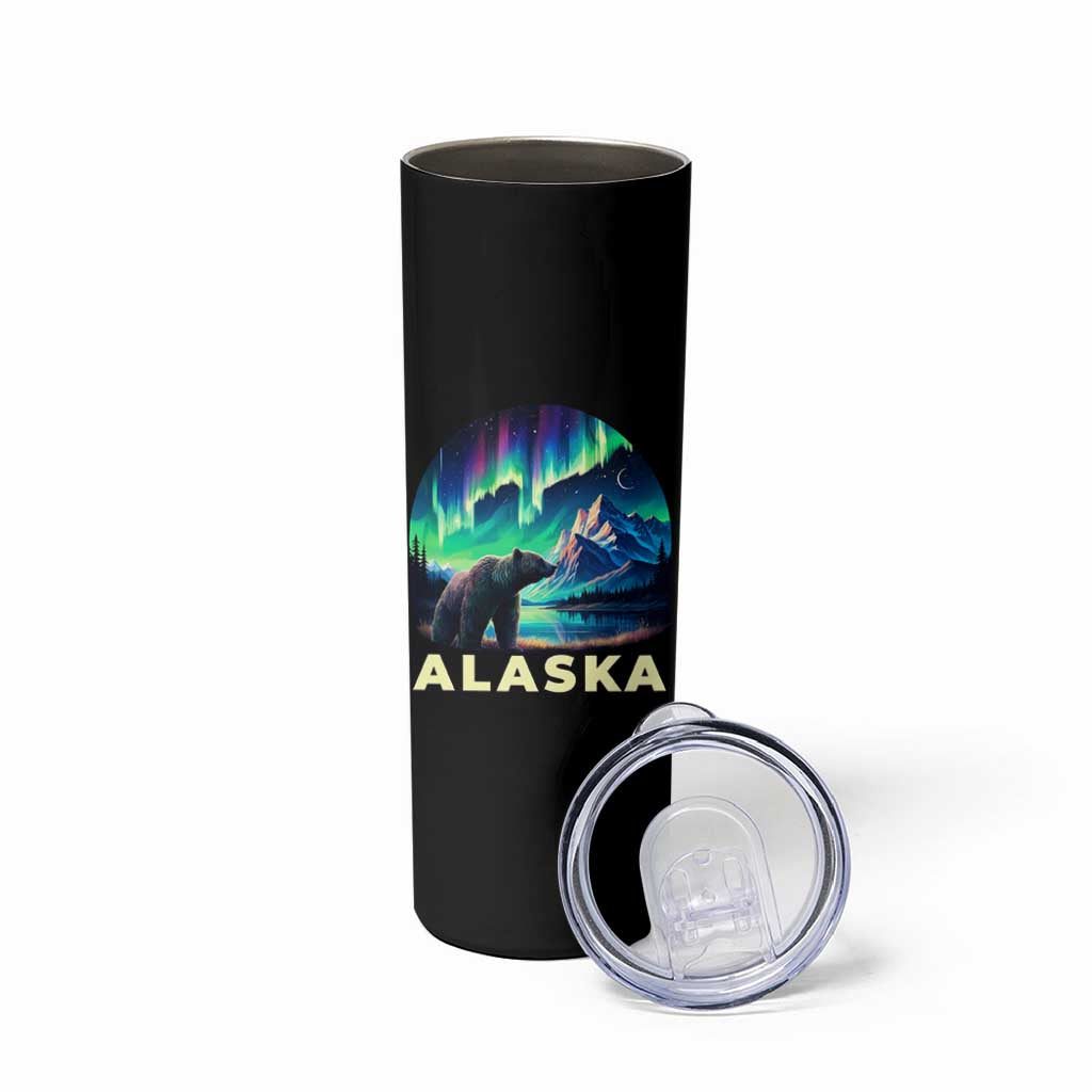 Bear Alaska Skinny Tumbler Alaskan Night Sky Northern Lights Aurora - Wonder Print Shop