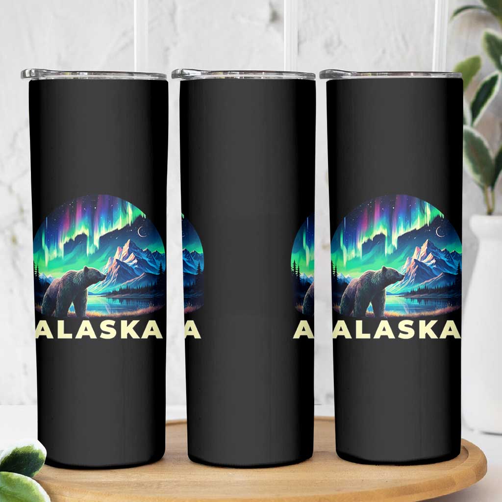 Bear Alaska Skinny Tumbler Alaskan Night Sky Northern Lights Aurora - Wonder Print Shop