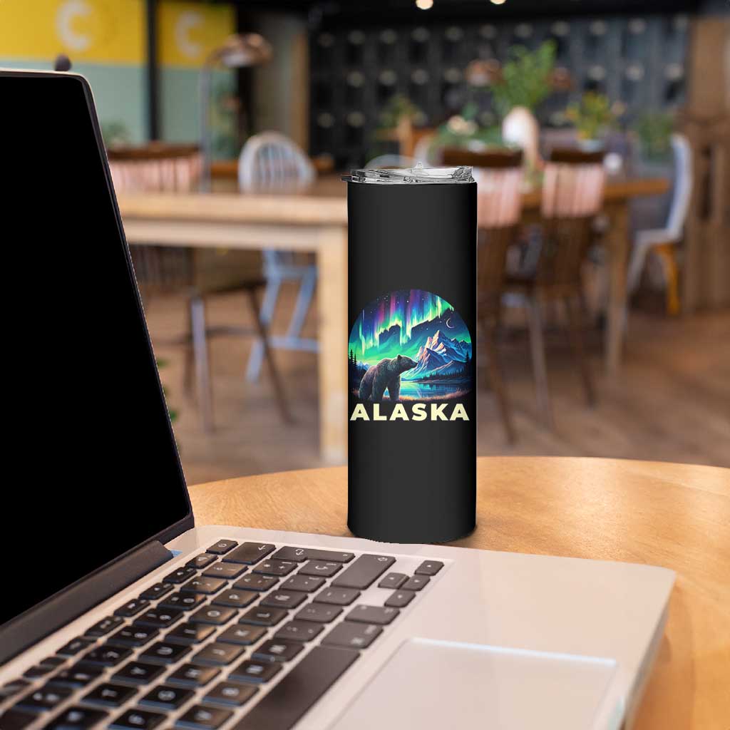 Bear Alaska Skinny Tumbler Alaskan Night Sky Northern Lights Aurora - Wonder Print Shop