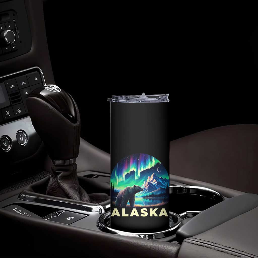 Bear Alaska Skinny Tumbler Alaskan Night Sky Northern Lights Aurora - Wonder Print Shop