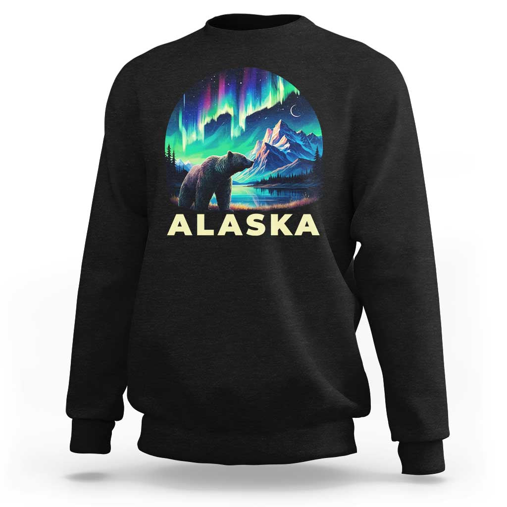 Bear Alaska Sweatshirt Alaskan Night Sky Northern Lights Aurora - Wonder Print Shop