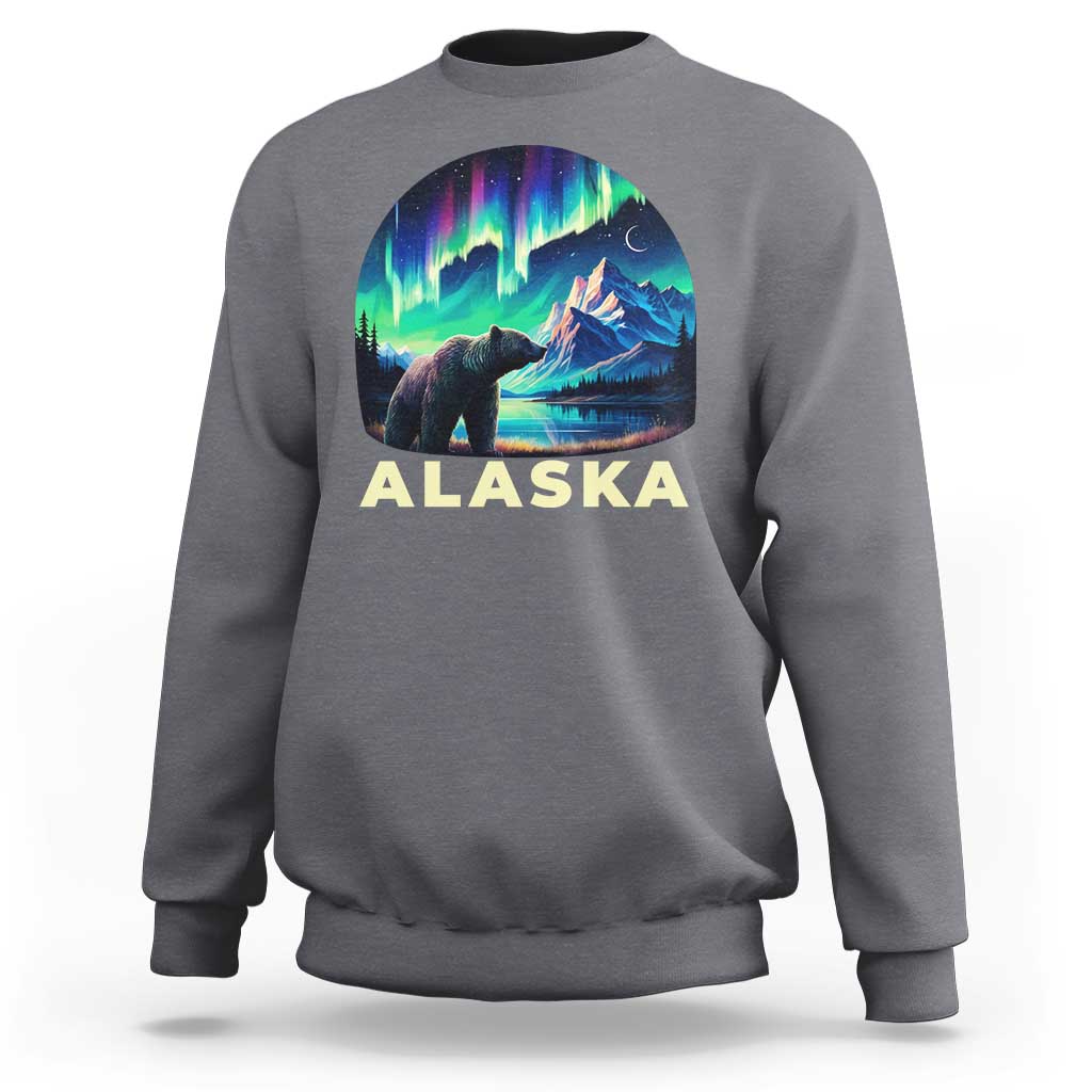 Bear Alaska Sweatshirt Alaskan Night Sky Northern Lights Aurora - Wonder Print Shop