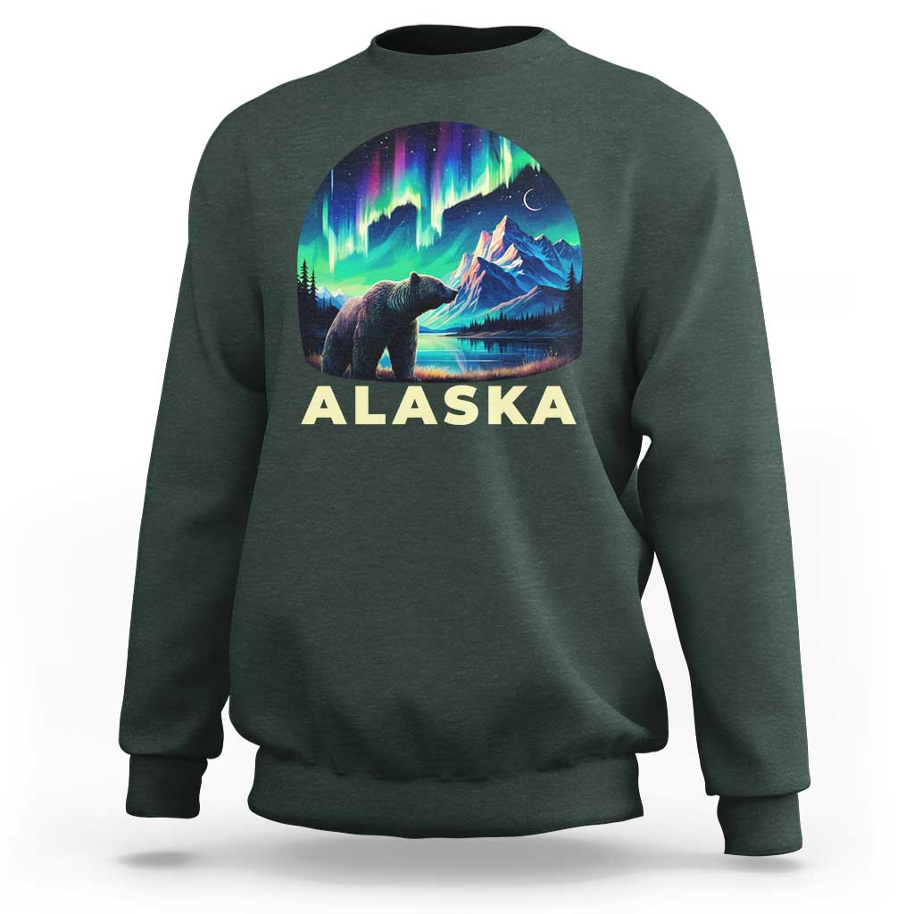Bear Alaska Sweatshirt Alaskan Night Sky Northern Lights Aurora - Wonder Print Shop