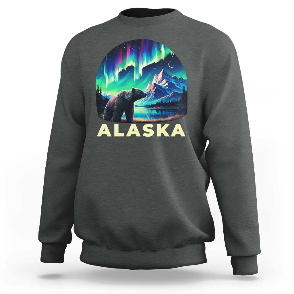 Bear Alaska Sweatshirt Alaskan Night Sky Northern Lights Aurora - Wonder Print Shop