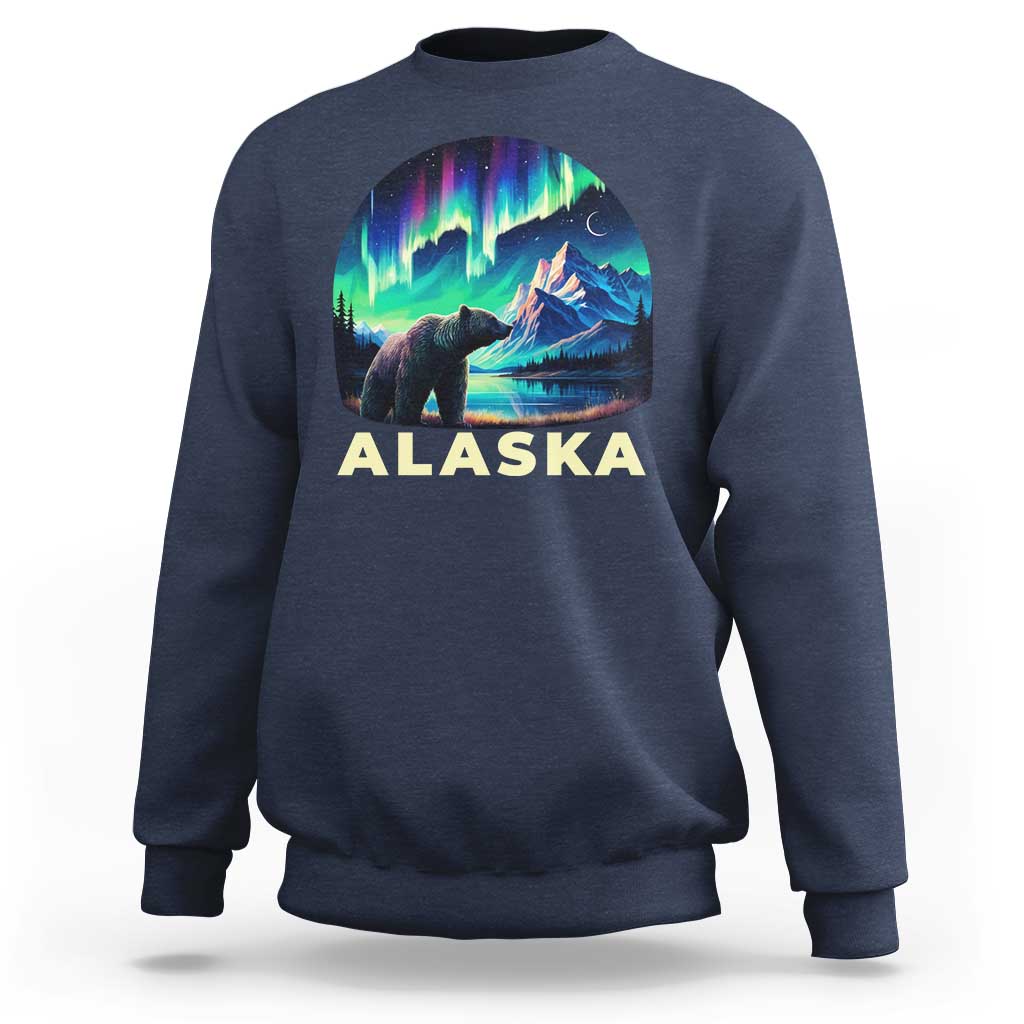Bear Alaska Sweatshirt Alaskan Night Sky Northern Lights Aurora - Wonder Print Shop
