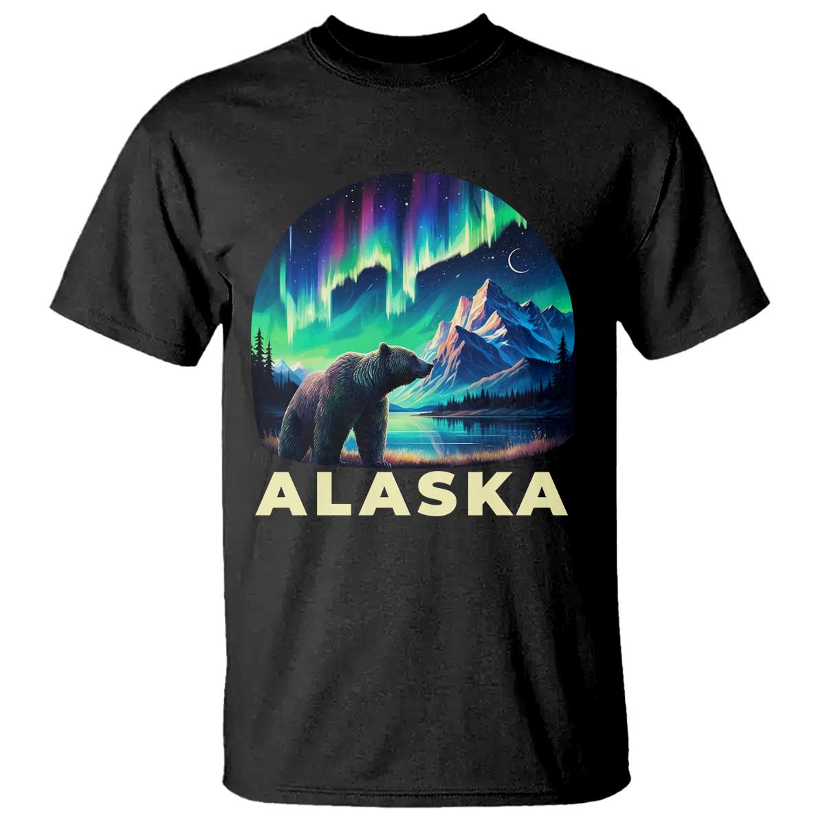 Bear Alaska T Shirt Alaskan Night Sky Northern Lights Aurora - Wonder Print Shop