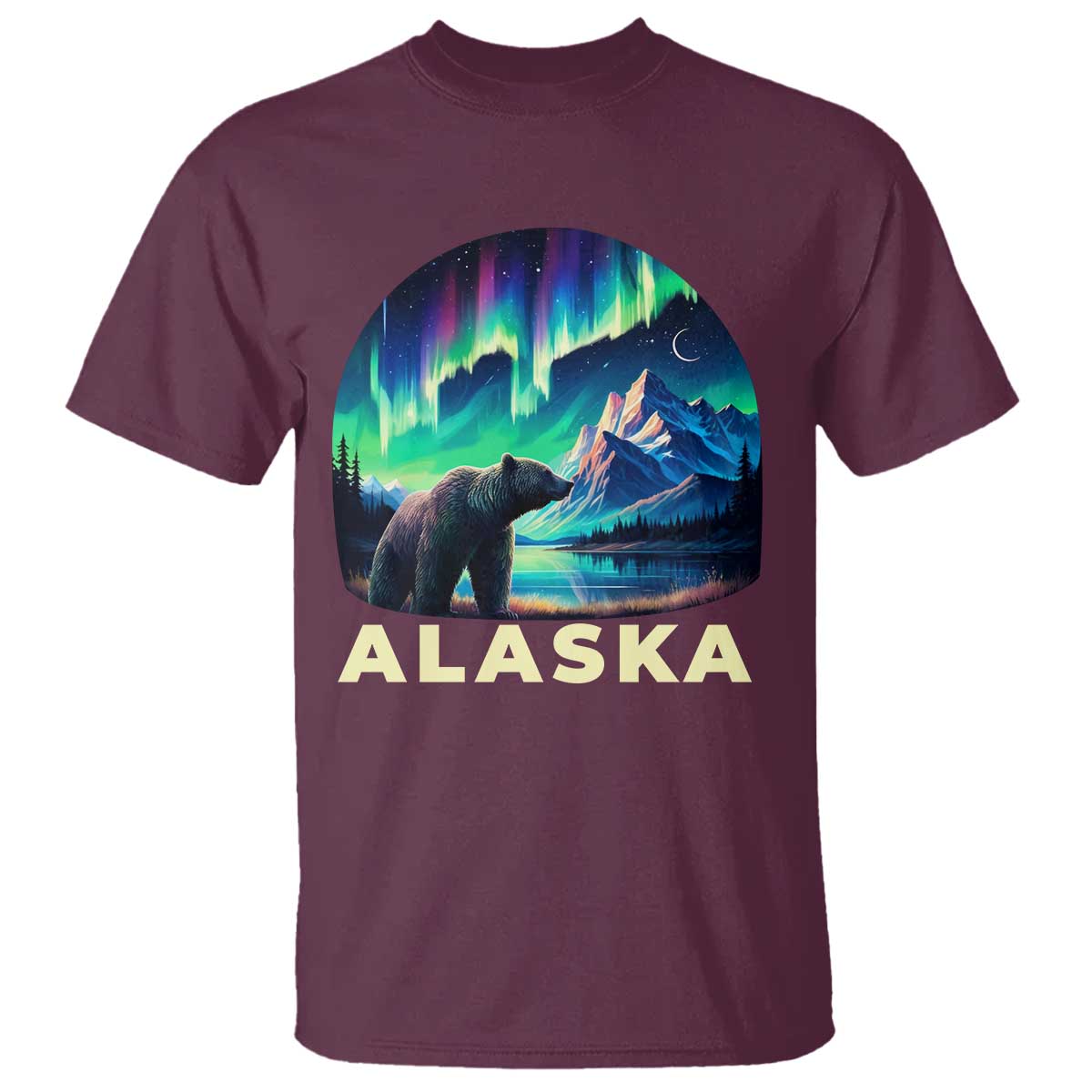 Bear Alaska T Shirt Alaskan Night Sky Northern Lights Aurora - Wonder Print Shop