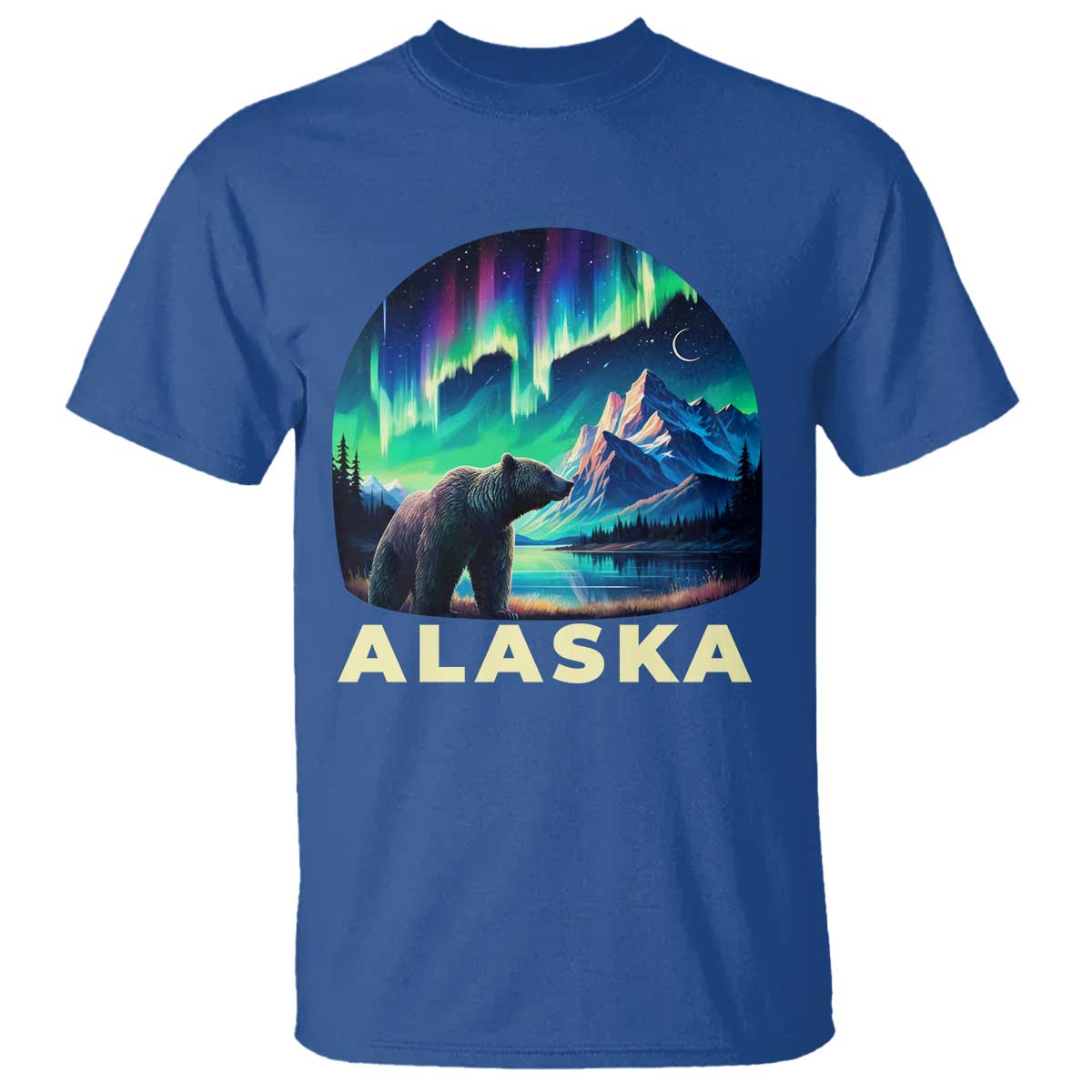 Bear Alaska T Shirt Alaskan Night Sky Northern Lights Aurora - Wonder Print Shop