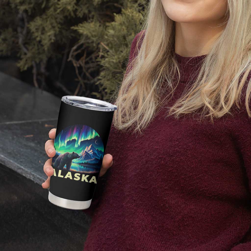 Bear Alaska Tumbler Cup Alaskan Night Sky Northern Lights Aurora - Wonder Print Shop