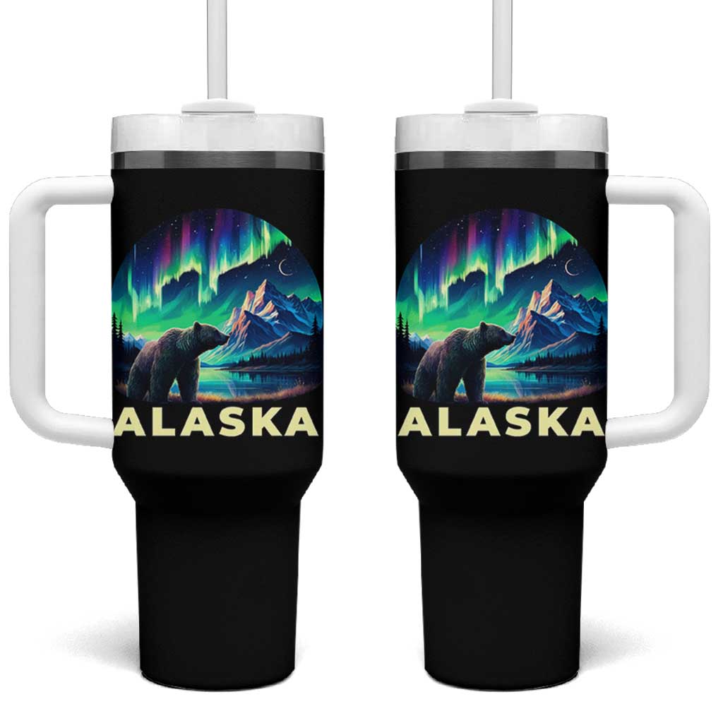 Bear Alaska Tumbler With Handle Alaskan Night Sky Northern Lights Aurora - Wonder Print Shop