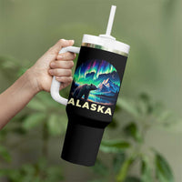 Bear Alaska Tumbler With Handle Alaskan Night Sky Northern Lights Aurora - Wonder Print Shop