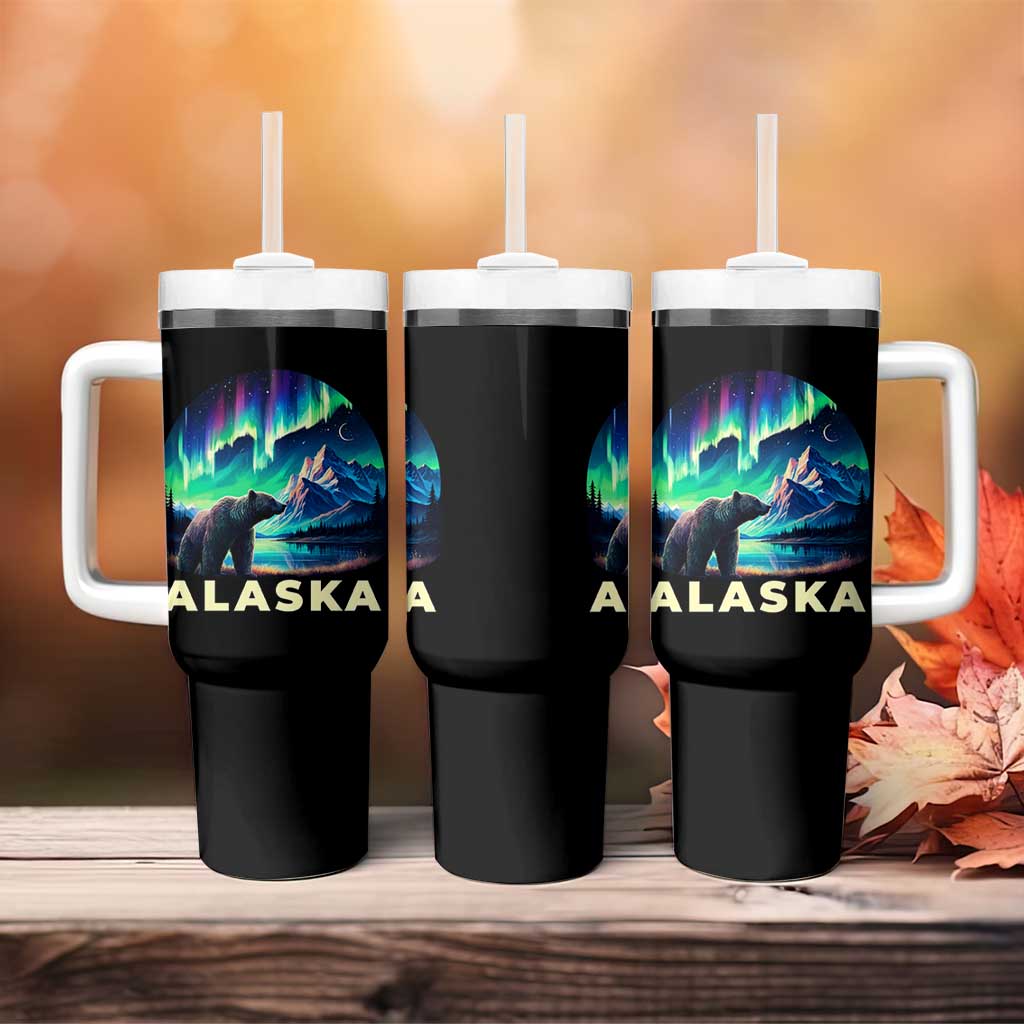 Bear Alaska Tumbler With Handle Alaskan Night Sky Northern Lights Aurora - Wonder Print Shop