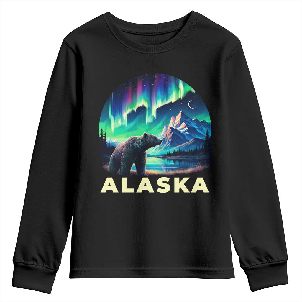 Bear Alaska Youth Sweatshirt Alaskan Night Sky Northern Lights Aurora - Wonder Print Shop