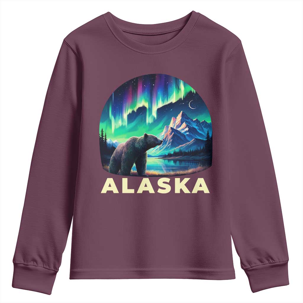 Bear Alaska Youth Sweatshirt Alaskan Night Sky Northern Lights Aurora - Wonder Print Shop