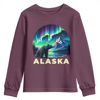 Bear Alaska Youth Sweatshirt Alaskan Night Sky Northern Lights Aurora - Wonder Print Shop