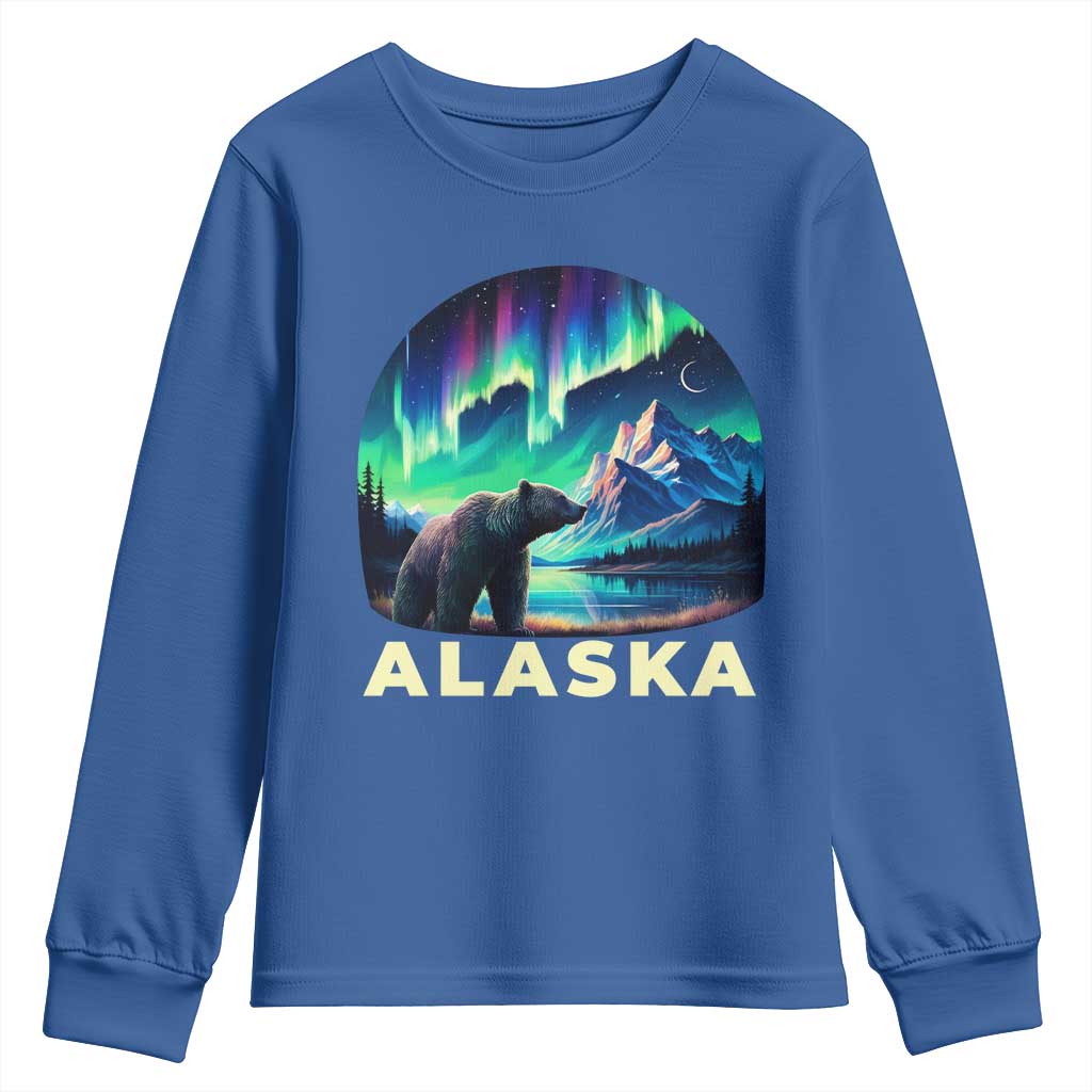 Bear Alaska Youth Sweatshirt Alaskan Night Sky Northern Lights Aurora - Wonder Print Shop