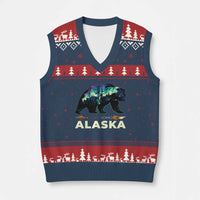 Alaska V-Neck Knit Sweater Vest Alaskan Night Sky Northern Lights Aurora Bear - Wonder Print Shop