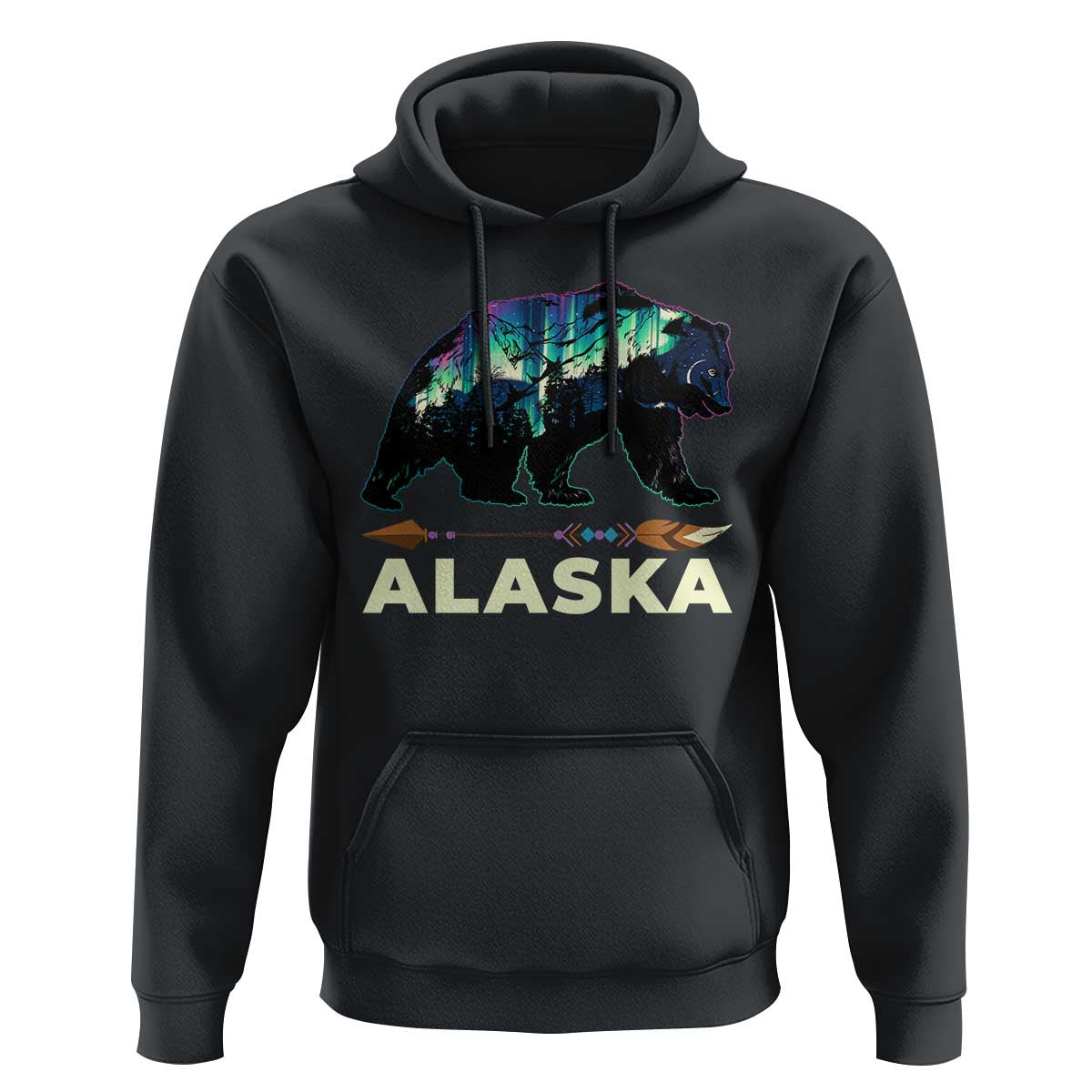 Alaska Hoodie Alaskan Night Sky Northern Lights Aurora Bear - Wonder Print Shop