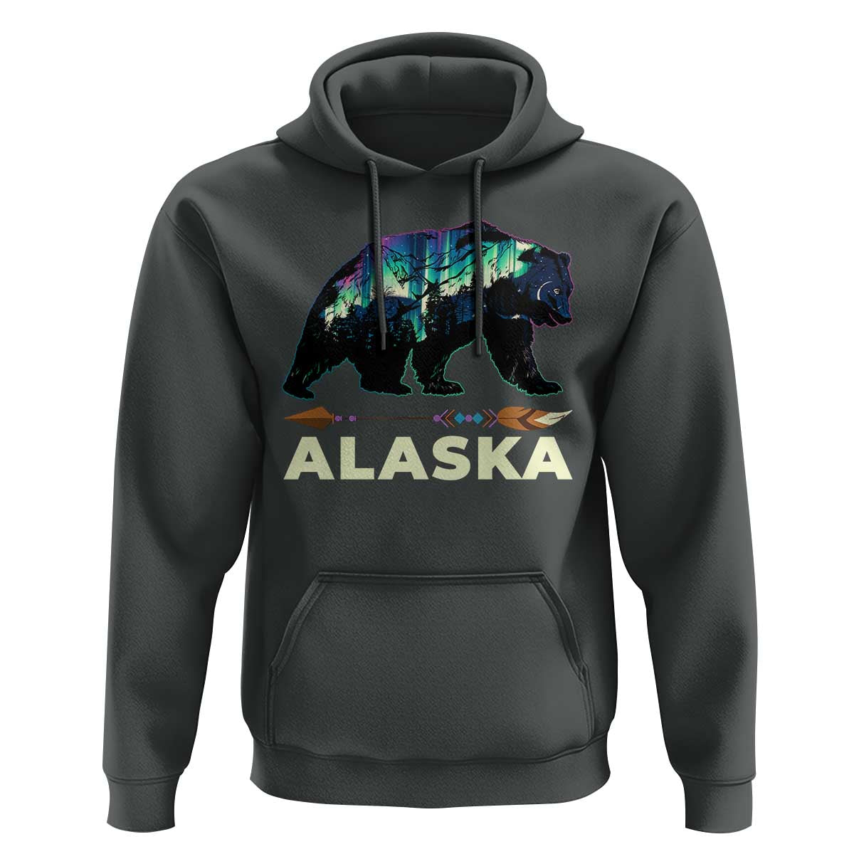 Alaska Hoodie Alaskan Night Sky Northern Lights Aurora Bear - Wonder Print Shop