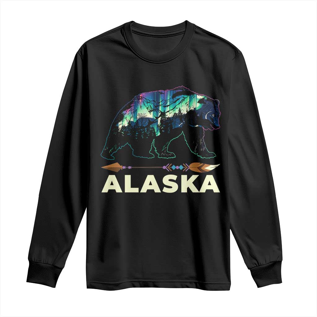 Alaska Long Sleeve Shirt Alaskan Night Sky Northern Lights Aurora Bear - Wonder Print Shop