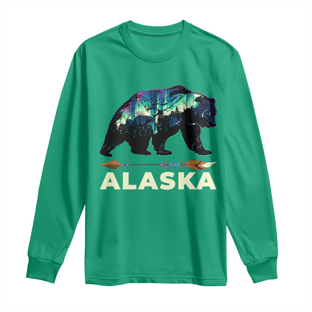Alaska Long Sleeve Shirt Alaskan Night Sky Northern Lights Aurora Bear - Wonder Print Shop