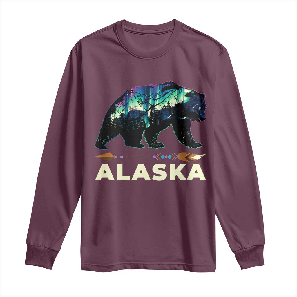 Alaska Long Sleeve Shirt Alaskan Night Sky Northern Lights Aurora Bear - Wonder Print Shop