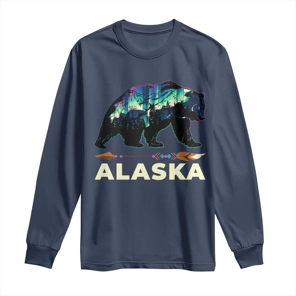 Alaska Long Sleeve Shirt Alaskan Night Sky Northern Lights Aurora Bear - Wonder Print Shop