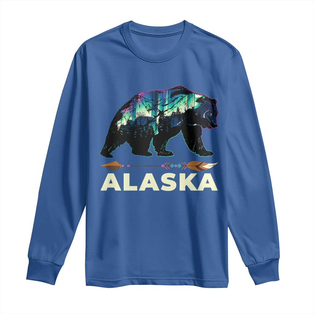 Alaska Long Sleeve Shirt Alaskan Night Sky Northern Lights Aurora Bear - Wonder Print Shop