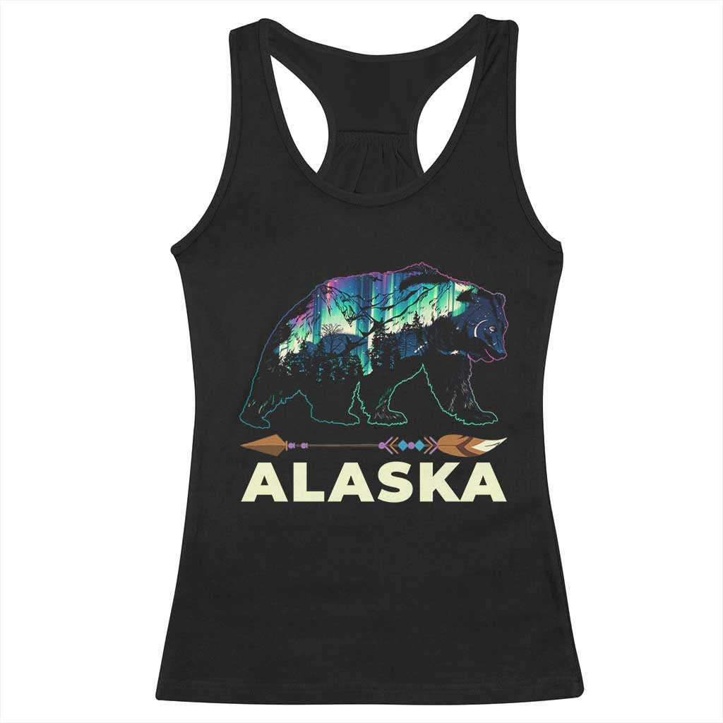 Alaska Racerback Tank Top Alaskan Night Sky Northern Lights Aurora Bear - Wonder Print Shop