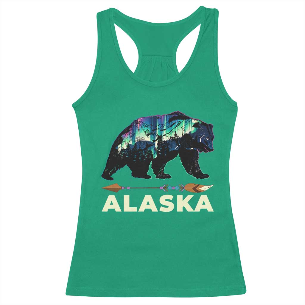 Alaska Racerback Tank Top Alaskan Night Sky Northern Lights Aurora Bear - Wonder Print Shop