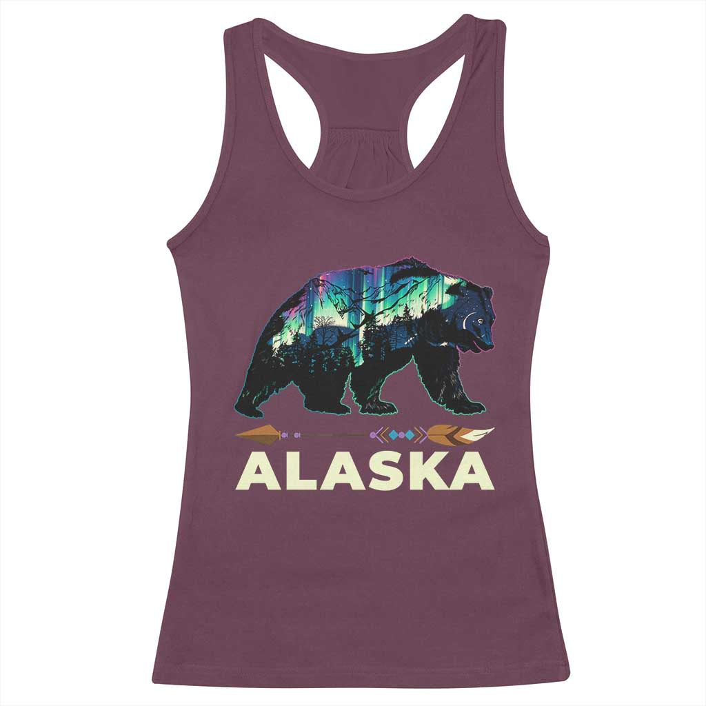 Alaska Racerback Tank Top Alaskan Night Sky Northern Lights Aurora Bear - Wonder Print Shop
