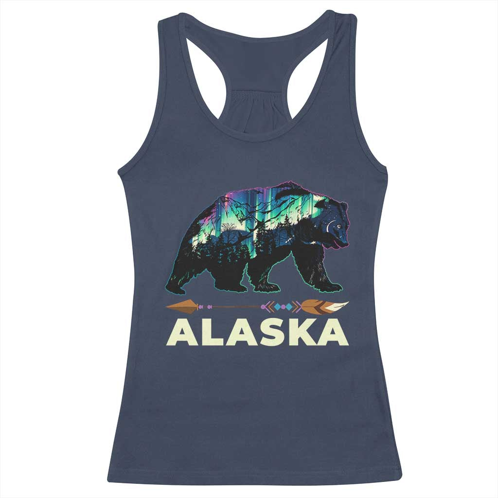 Alaska Racerback Tank Top Alaskan Night Sky Northern Lights Aurora Bear - Wonder Print Shop
